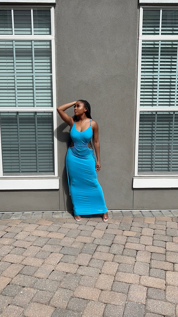 Ruched Blue Maxi - Miss Tino Boutique